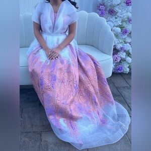 Elegant Pink white and Purple Gown